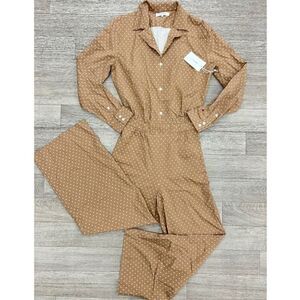 Frame Neutral Tan Polka-dot Wide Leg Jumpsuit NWT Size 4